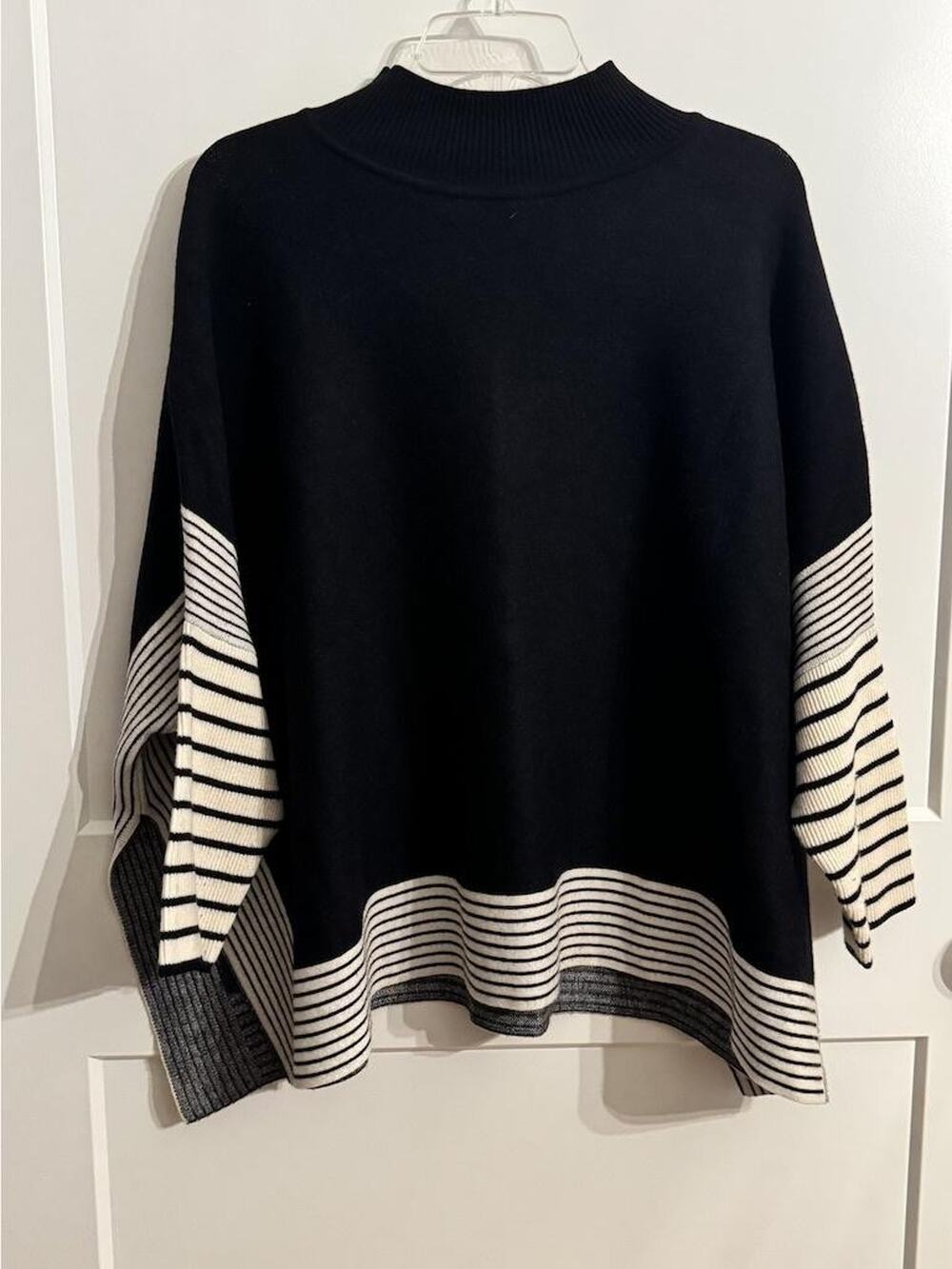 Pink Lily Sweater Womens Medium Black Striped Mock Neck Dolman Sleeve Oversized